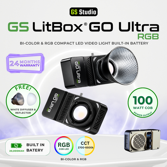 GS LitBox GO Ultra 100w Bi-Color & RGB Portable LED Video Light Built-In Battery | Wireless | Photo | Video