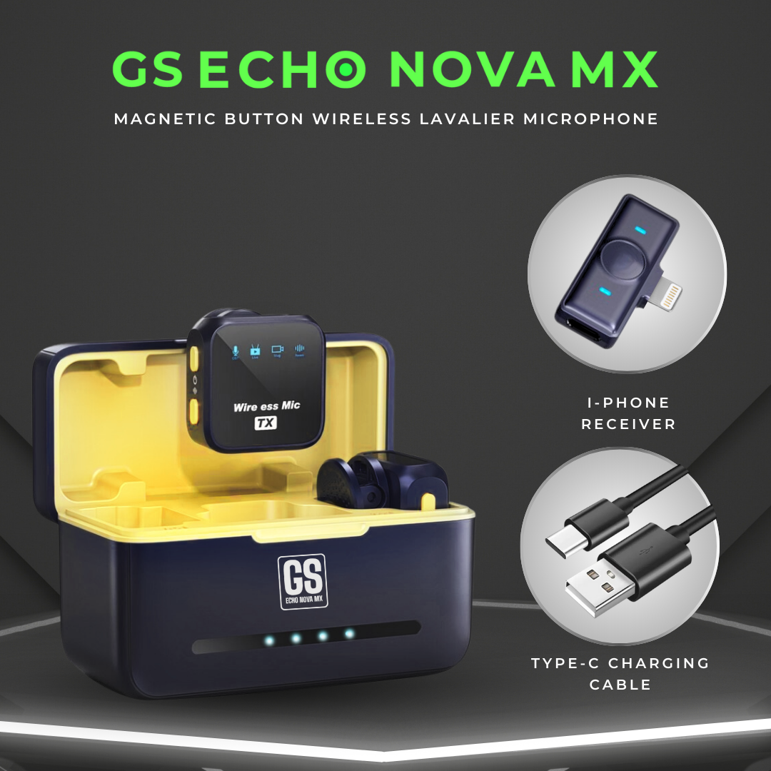 GS EchoNova Mx Magnetic Button Wireless Lavalier Microphone Noise Cancellation