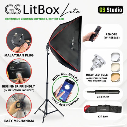 GS LitBox Lite Continous Lighting Softbox Light Kit LED Video Photo Light Adjustable Color Temp & Brightness Wireless Remote