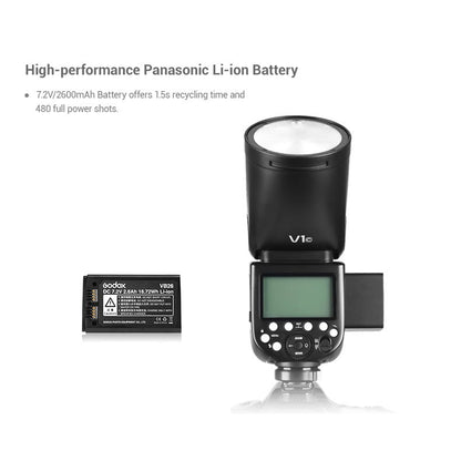 Godox V1 Flash Speedlight For Canon Nikon Sony Fuji Camera Round Flash TTL Li-ion Battery