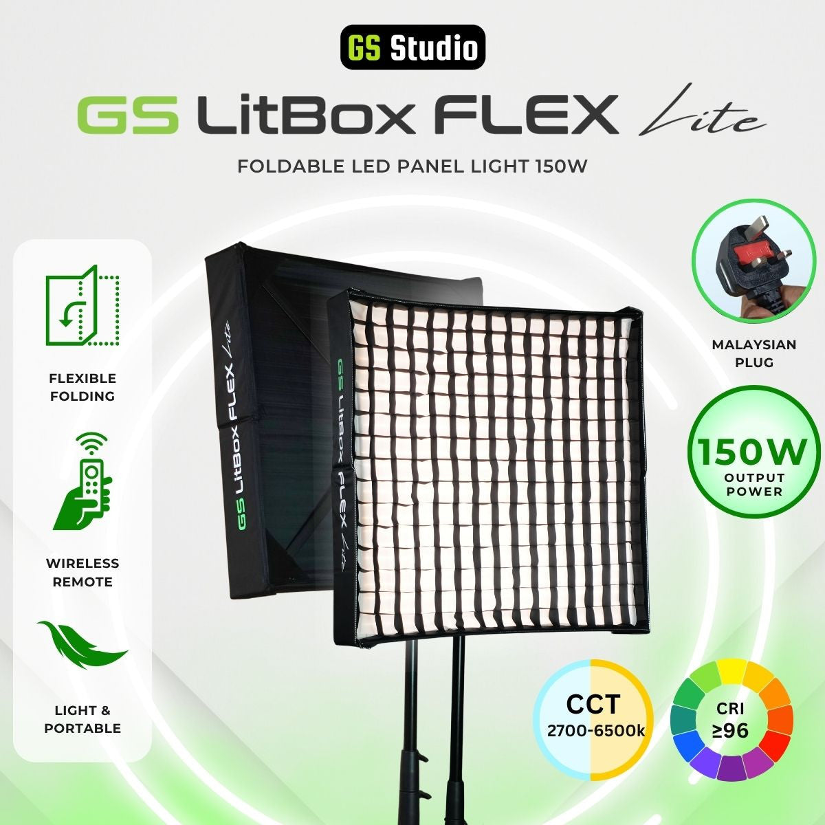 GS LitBox Flex Lite Foldable LED Video Panel Light 2700-6500K Bi-Color CRI 96+