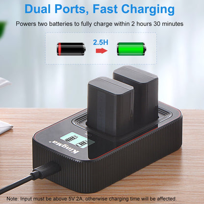 KingMa NP-FW50 Battery And Dual Charger Kit For Sony NP-FW50 Battery A5100 A6100 A6400 RX10 A7 A7II A7R A7S ZV-E10