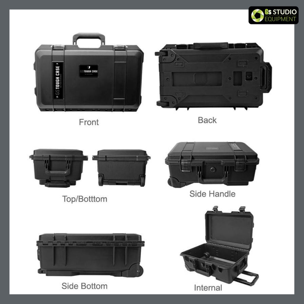 GS Tough Case front view, side view, back view and internal view.