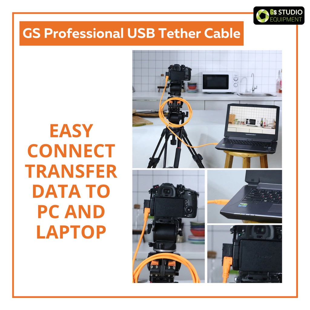 GS Professional USB Tether Cable To Connect Transfer Data To PC And Laptop For Canon/Nikon/Fuji/Sony/Leica (5M)