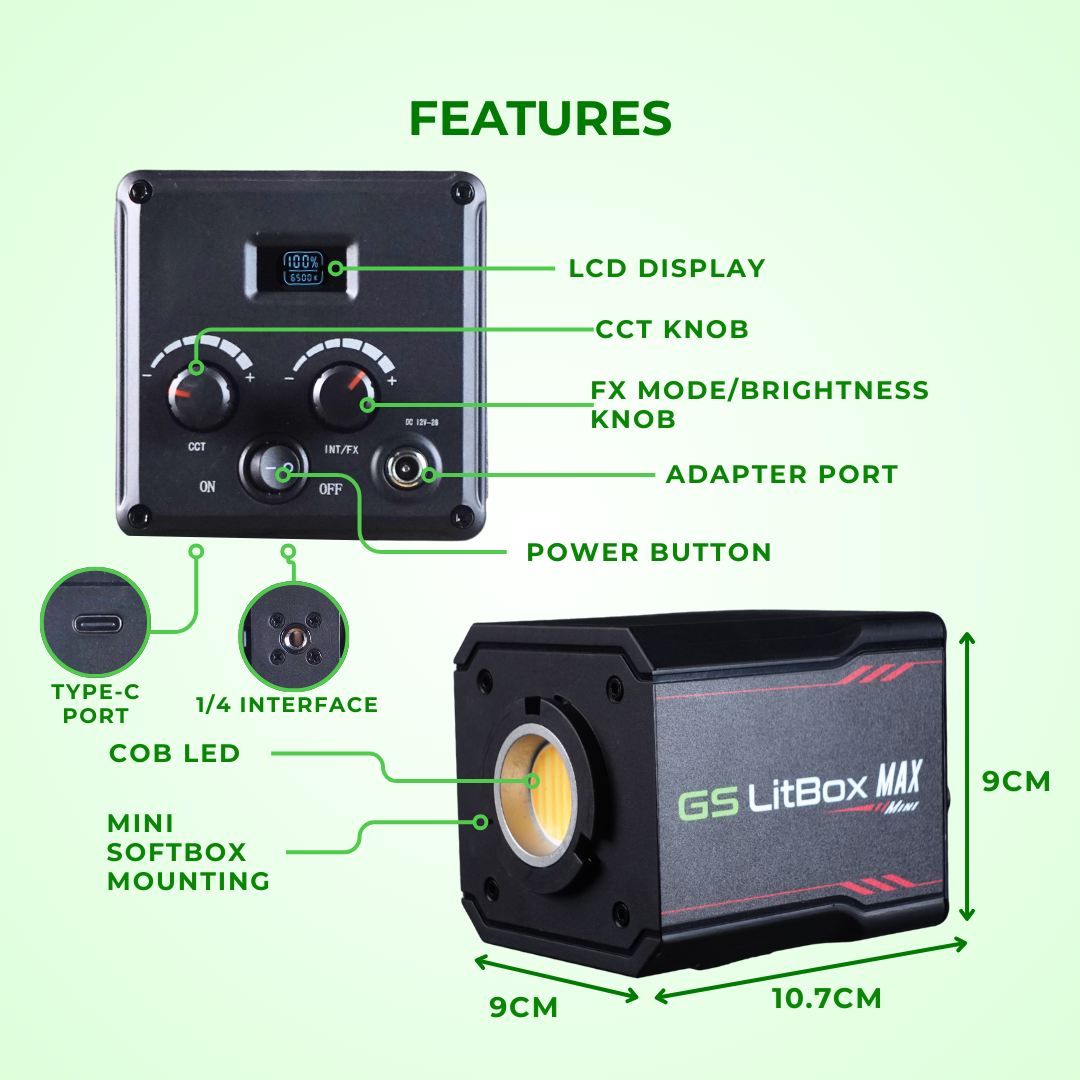 GS LitBox Max Mini 120w Mini COB LED Studio Light for Live Stream and Content Creation