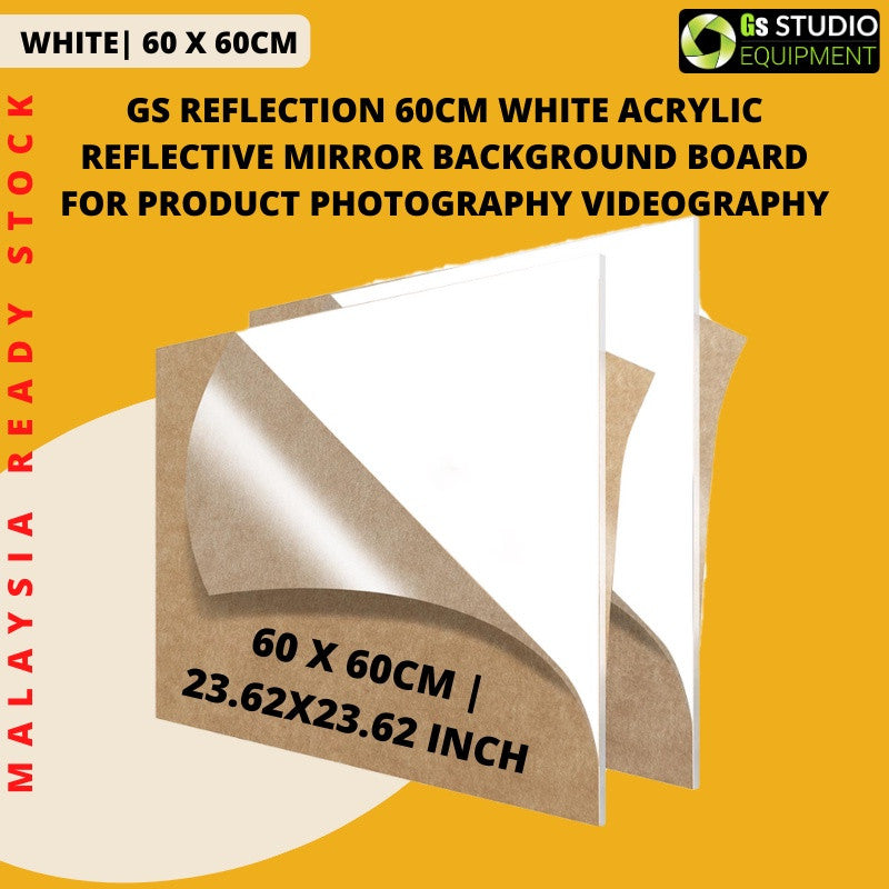 GS Reflection White Black Transparent Acrylic Reflective Mirror Background For Product Photography Videography (60cm)