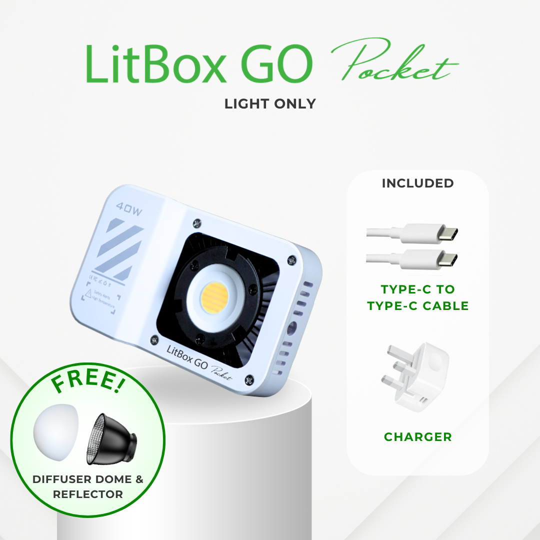 GS LitBox GO Pocket 40W Portable LED COB Video Light – CRI 97, Built-in Battery, 2700-6500K, 10 Lighting Effects, Palm Size
