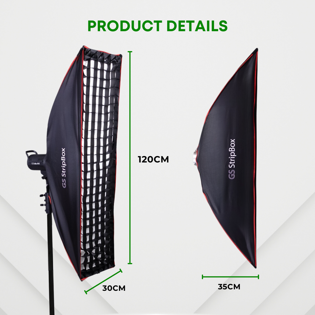 GS StripBox Rectangular Softbox with Grid 30x140cm for Rim Light & Full Body Shoots