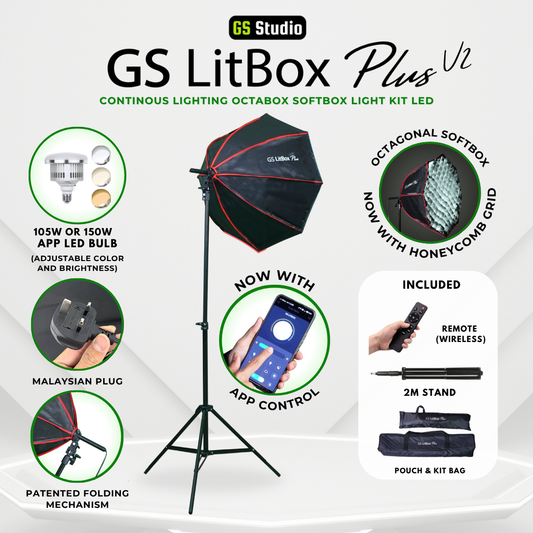 GS LitBox Plus 150w APP Control Continous Lighting Softbox Light LED Adjustable Color Wireless Remote Octabox
