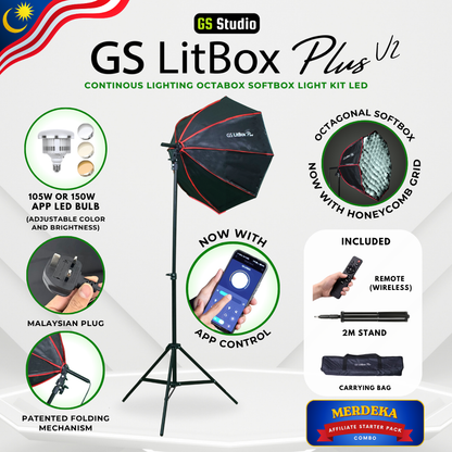 GS LitBox Plus 105w/150w APP Control Continous Lighting Softbox Light LED Adjustable Color Wireless Remote Octabox