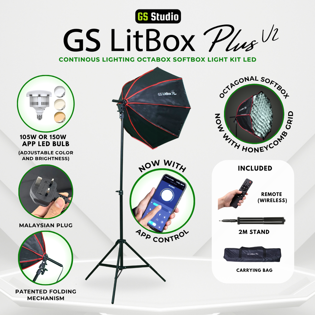 GS LitBox Plus 105w/150w APP Control Continous Lighting Softbox Light LED Adjustable Color Wireless Remote Octabox