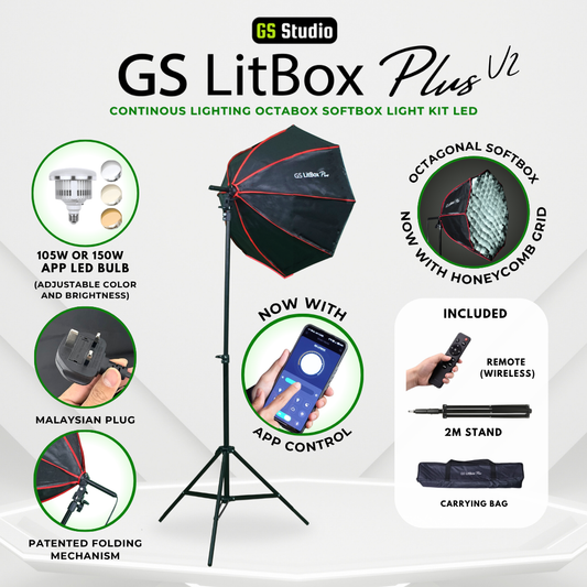GS LitBox Plus 105w/150w APP Control Continous Lighting Softbox Light LED Adjustable Color Wireless Remote Octabox