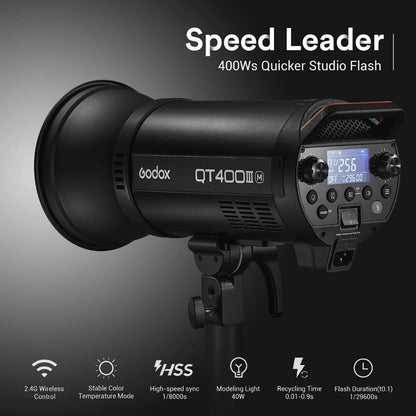 Godox QT400IIIM Studio Flash Monolight, 2.4G Wireless X System, HSS 1/8000s, LED Modeling Lamp, Bowens Mount for Photo Studio Portrait Wedding Shooting