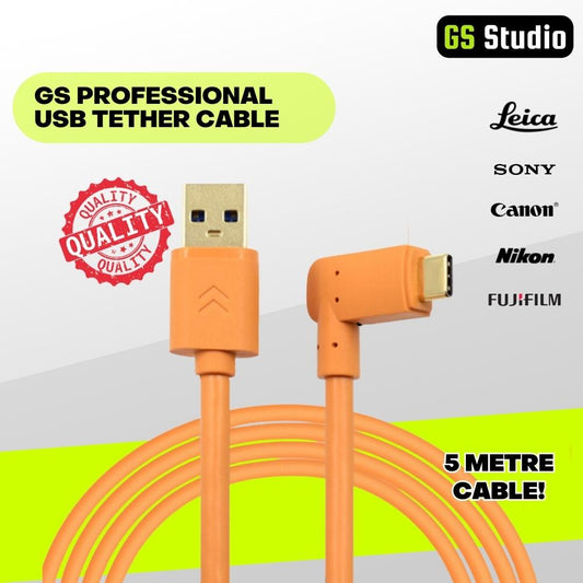 GS Professional USB Tether Cable To Connect Transfer Data To PC And Laptop For Canon/Nikon/Fuji/Sony/Leica (5M)
