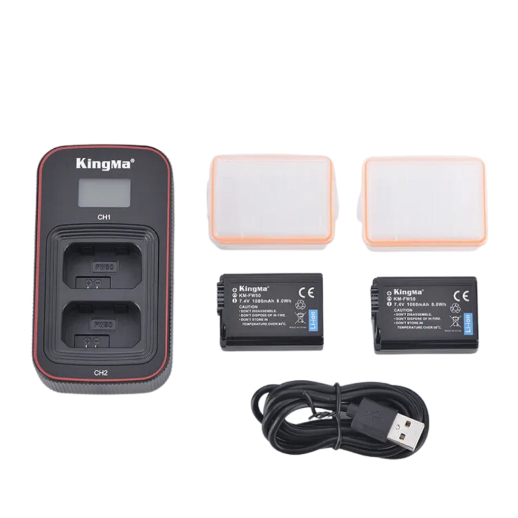 KingMa NP-FW50 Battery And Dual Charger Kit For Sony NP-FW50 Battery A5100 A6100 A6400 RX10 A7 A7II A7R A7S ZV-E10