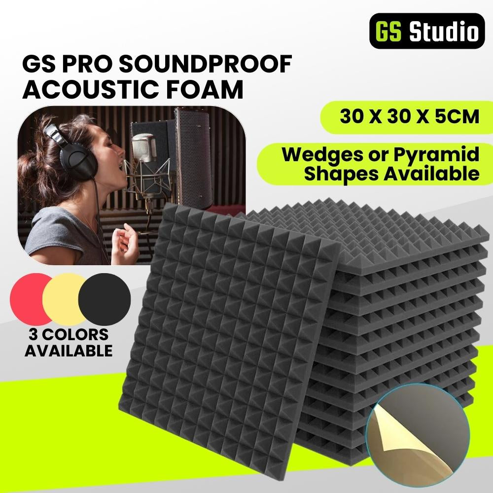 GS Pro Acoustic Foam With Self-dhesive Soundproof Foam Studio Recording Sound Absorption High Density (30cm*30cm*5cm) | Kalis Bunyi