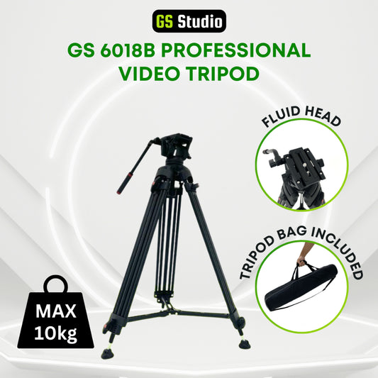 GS 6018B Professional Video Tripod with Fluid Head 1.8m Max Load 10kg
