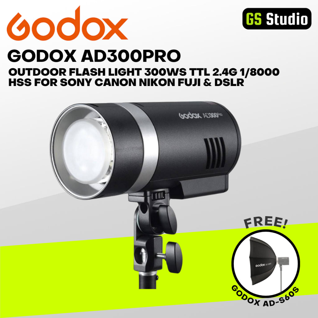 Godox AD300Pro Outdoor Flash Light 300Ws TTL 2.4G 1/8000 HSS for Sony Canon Nikon Fuji & DSLR