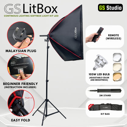 GS LitBox Continous Lighting Softbox Light Kit LED Video Photo Light Adjustable Color Temp & Brightness Wireless Remote