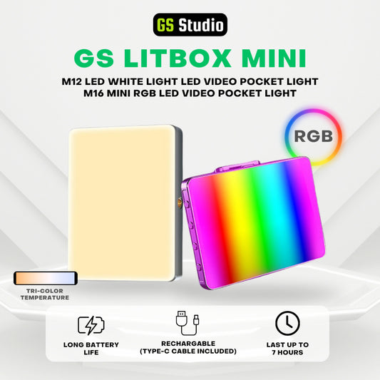 GS LitBox Mini M12 LED White Light M16 Mini RGB LED Video Pocket Light Portable Reading Light Rechargeable 2000mAh