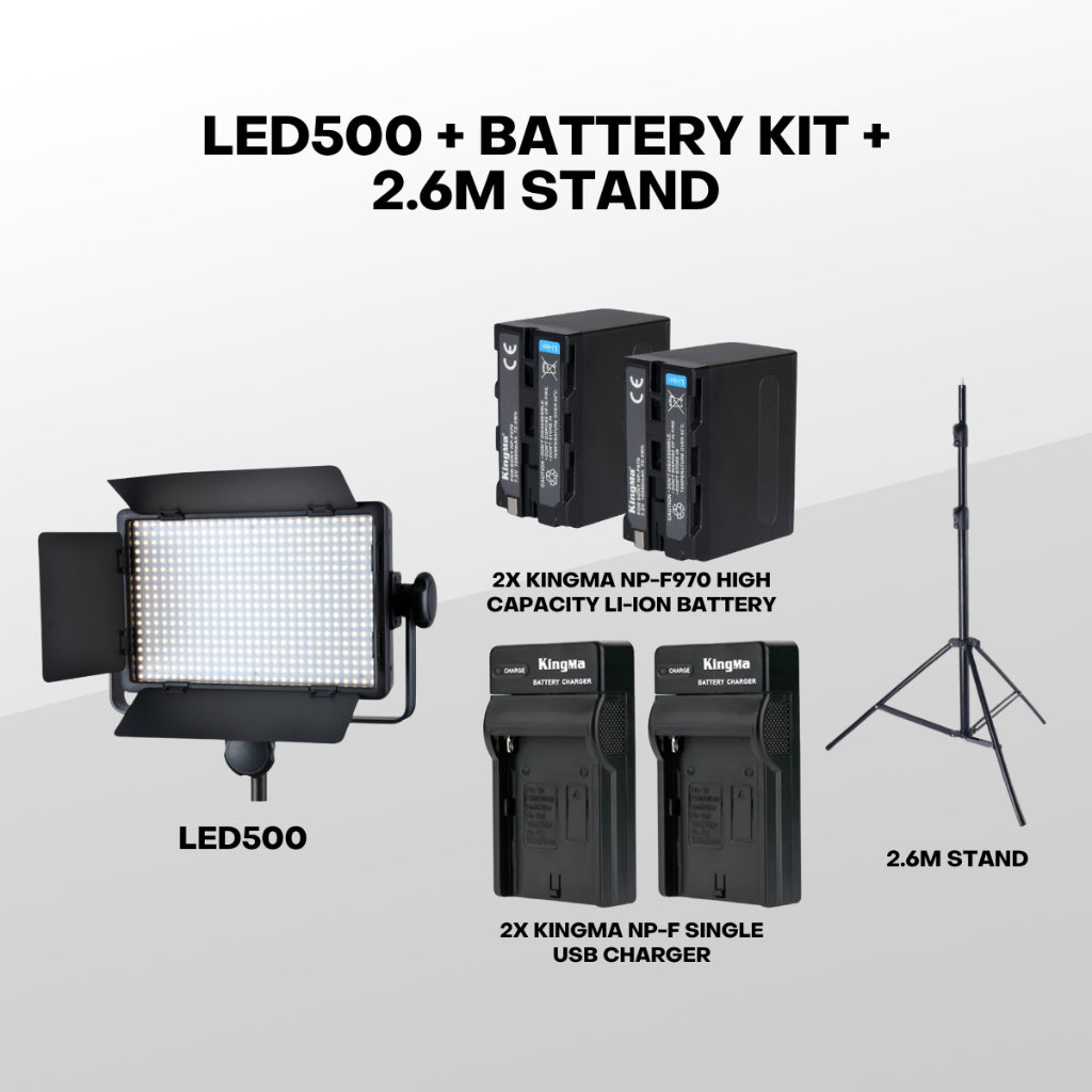 Godox LED500C Bi-Color LED500W Daylight LED Video Light WITH KINGMA NP-F970 6600MAH HIGH CAPACITY LI-ION BATTERY + KINGM