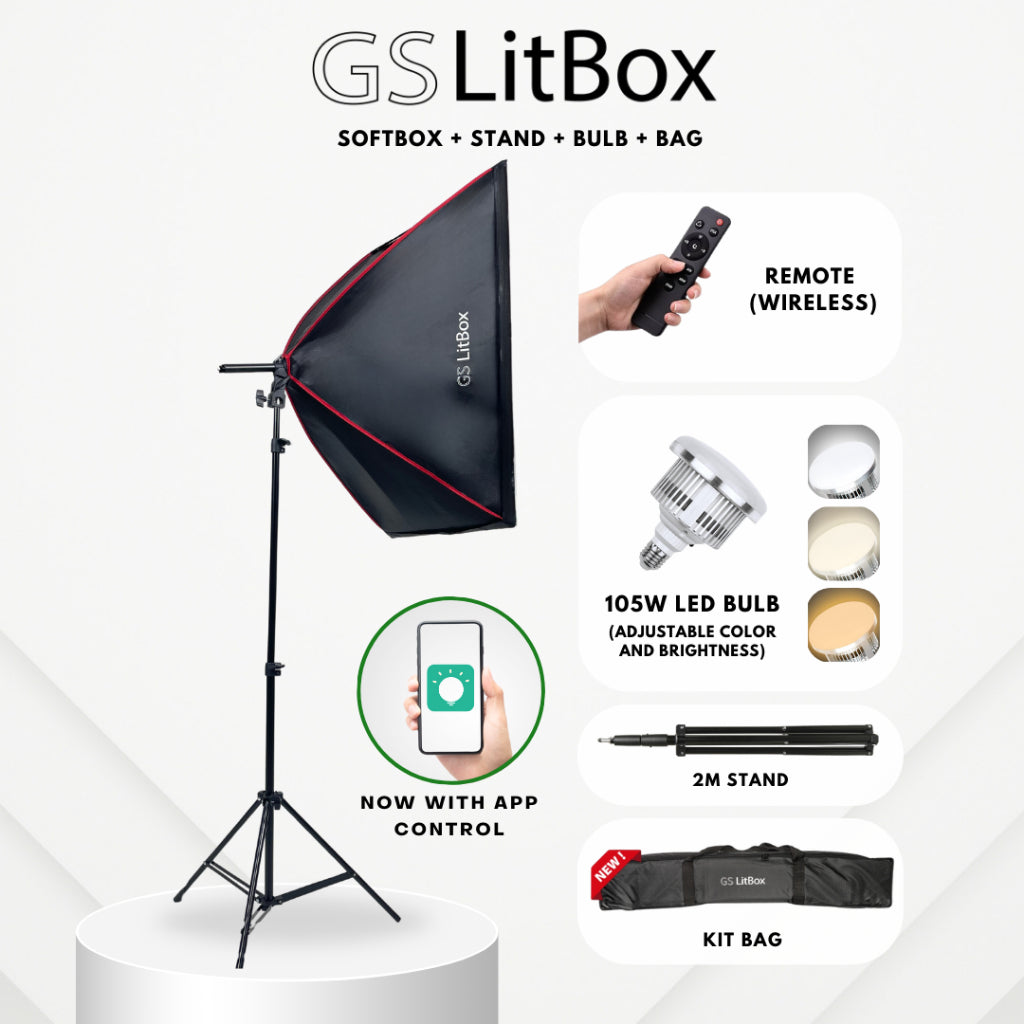 GS LitBox Continous Lighting Softbox Light Kit LED Video Photo Light Adjustable Color Temp & Brightness Wireless Remote APP Control