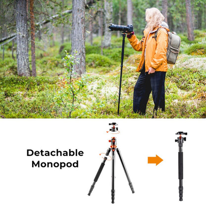 K & F Concept SA254T3 Portable Vertical Column Travel Tripod With Detachable Monopod Tripod (10kg Load/1.9M) KF09.096V1