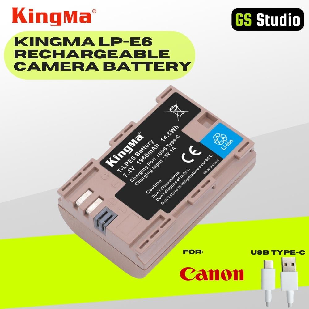 KingMa T-LPE6 LP-E6 1960mAh 7.4v USB-C Li-ion Battery Replacement Battery For Canon 5D2 5D3 60D 70D 6D 7D Camera