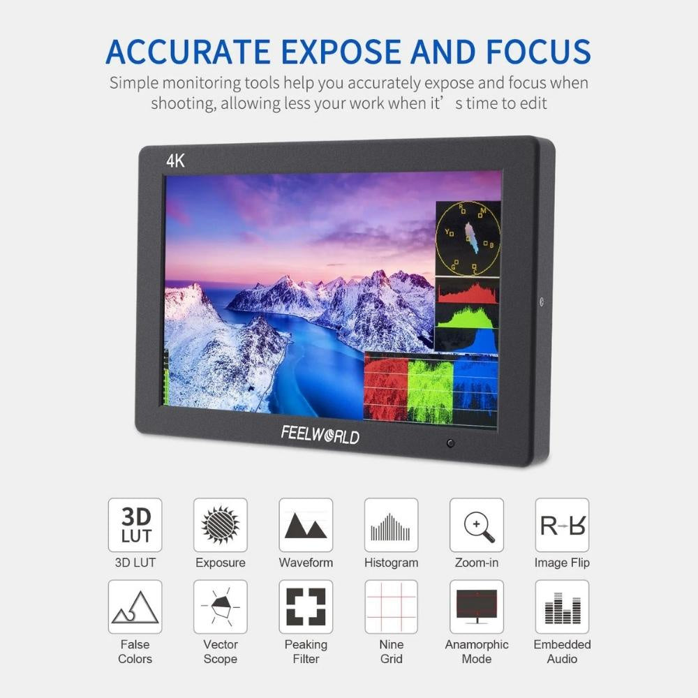FEELWORLD T7 PLUS 7" 3D LUT On-camera Field Monitor with 4K HDMI Input/ Output IPS 1920x1200 Rugged