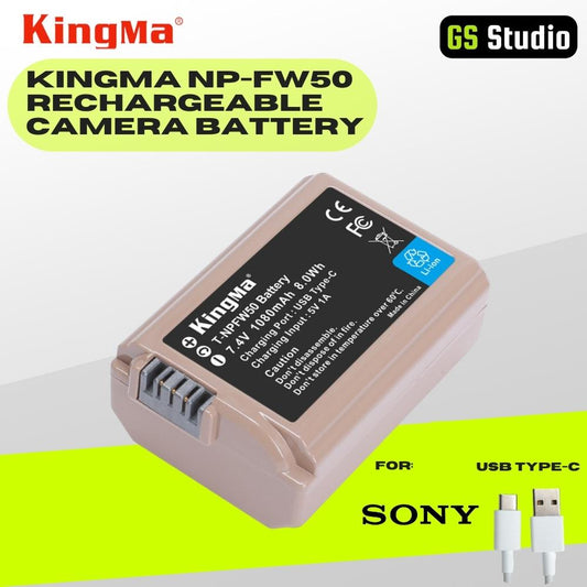 KingMa T-NPFW50 NP-FW50 USB-C Rechargeable Camera Battery 1080mAh Battery Pack NPFW50 For Sony A7R2 A7 A6000 A6300