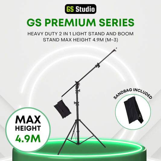 GS PREMIUM SERIES HEAVY DUTY 2 IN 1 LIGHT STAND AND BOOM STAND MAX HEIGHT 4.9M (M-3)