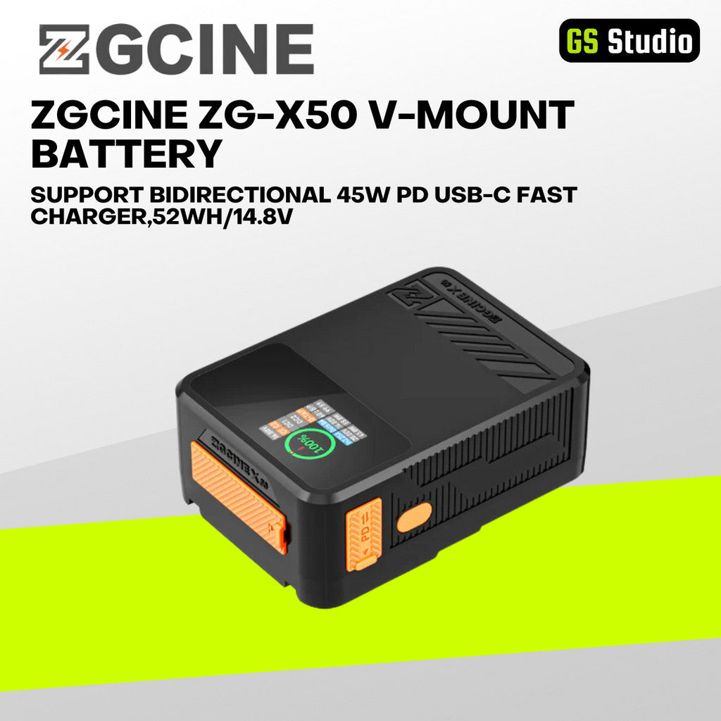 ZGCINE ZG-X50 V-Mount Battery,Support bidirectional 45W PD USB-C Fast Charger,52Wh/14.8V