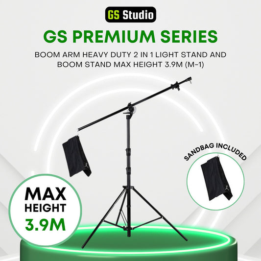 GS PREMIUM SERIES BOOM ARM HEAVY DUTY 2 IN 1 LIGHT STAND AND BOOM STAND MAX HEIGHT 3.9M (M-1)