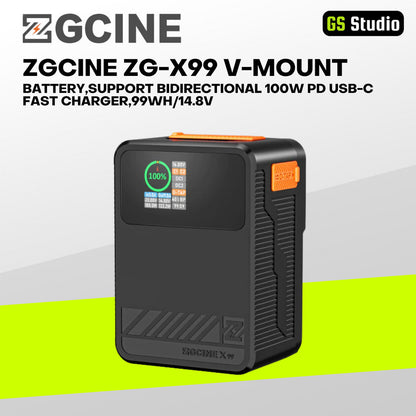 ZGCINE ZG-X99 V-Mount Battery,Support bidirectional 100W PD USB-C Fast Charger,99Wh/14.8V