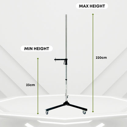 The GS Premium Series Upright Stand Roller is a versatile stainless steel light stand designed for professional photographers and videographers.