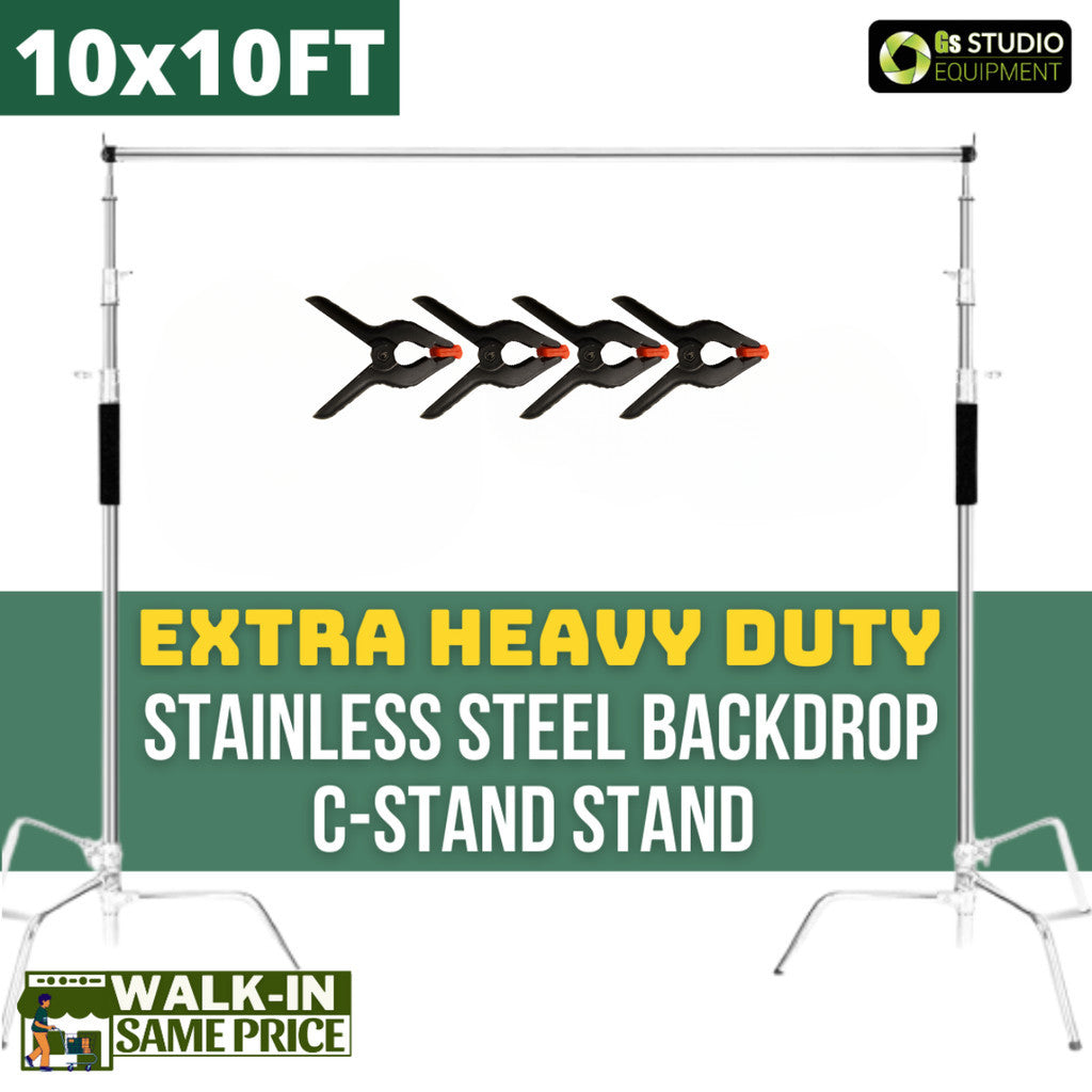 GS Extra Heavy Duty Stainless Steel Backdrop Stand C-Stand Background Stand 10ft