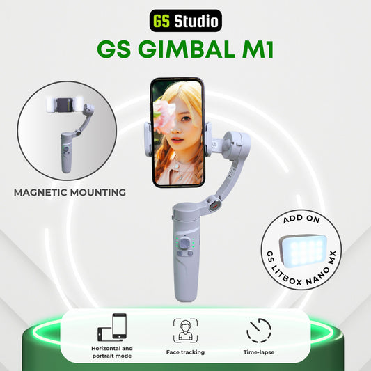 GS M1 3 AXIS GIMBAL SMARTPHONE STABILIZER WITH FACE TRACKING APP ADD-ON MAGNETIC LIGHT GS LITBOX NANO MX
