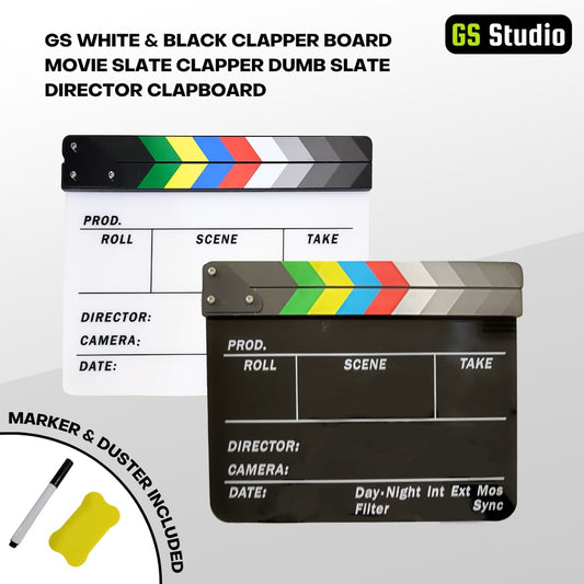 GS White & Black Clapper Board Movie Slate Clapper Dumb Slate Director Clapboard