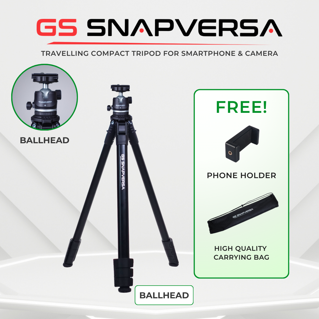 GS SNAPVERSA TRAVELLING TRIPOD FOR SMARTPHONE & CAMERA LIGHTWEIGHT & COMPACT TRIPOD FOR PHOTOGRAPHY VIDEOGRAPHY