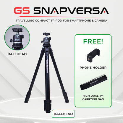 GS SNAPVERSA TRAVELLING TRIPOD FOR SMARTPHONE & CAMERA LIGHTWEIGHT & COMPACT TRIPOD FOR PHOTOGRAPHY VIDEOGRAPHY