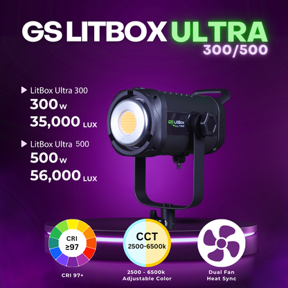 GS LitBox Ultra COB 300 500 LED Video Light 2700-6500K Bi-Color with Wireless Remote APP Control CRI 97+ 200w 300w 500w