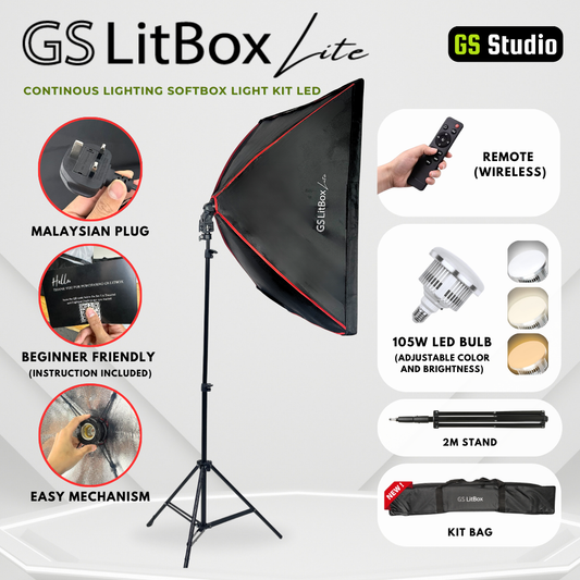 GS LitBox Lite Continous Lighting Softbox Light Kit LED Video Photo Light Adjustable Color Temp & Brightness Wireless Remote