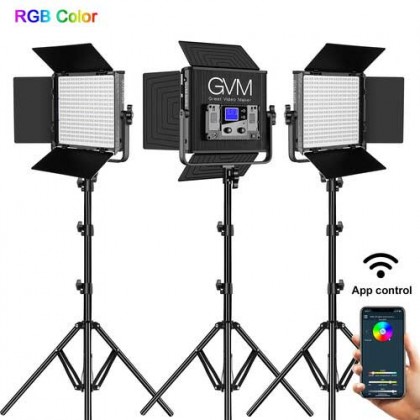 GVM 50RS RGB LED Video Light 3 Panel Kit Full Color CRI TLCI 95+ Bi Color 3200K~5600K Adjustable for Studio Photography with Barn-Door & Bag