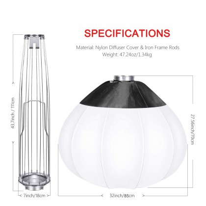 GS Lantern Globe Softbox Easy Fold 85cm for LED Light/Studio Flash/Strobe Moonlight with Bowen Mount