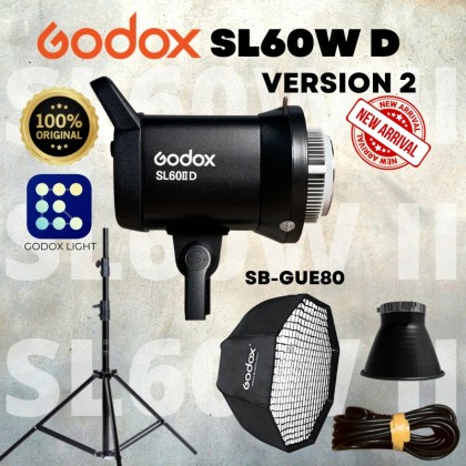 Godox SL60W SL60 Version 2 New Model Combo Single Light Kit With Softbox SB-GUE80 (With Grid) + 2.6m Basic Light Stand