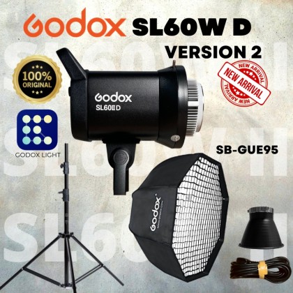 GODOX SL60W SL60 Version 2 New Model COMBO SINGLE LIGHT KIT WITH SOFTBOX SB-GUE95 (WITH GRID) + 2.6m BASIC LIGHT STAND
