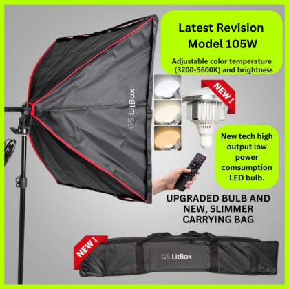 GS LitBox Continous Lighting Softbox LED Kit 105w Adjustable Color 3200-5500K with Wireless Remote Control, Malaysia Plug 2 Light Kit