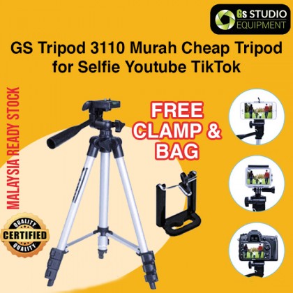 GS Tripod 3110 Murah Cheap Tripod for Selfie Youtube TikTok FREE Phone Clamp & Bag