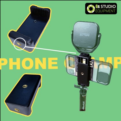 GS Phone Clip Clamp Tripod Mount with 1/4 inch Screw Hole & Cold Shoe for LED Light Handphone Smartphone Klip Fon Murah