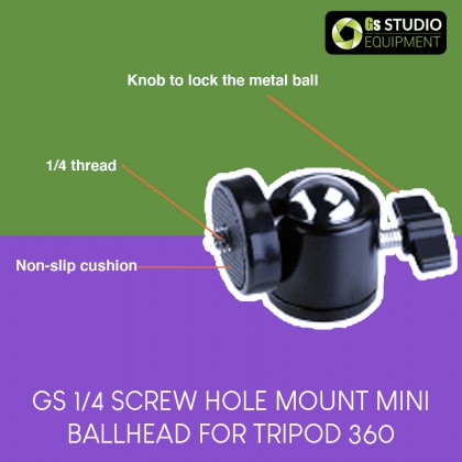 GS 1/4 Screw Hole Mount Mini Ballhead for Tripod 360 Rotation Ring Light Selfie Live Broadcast 
